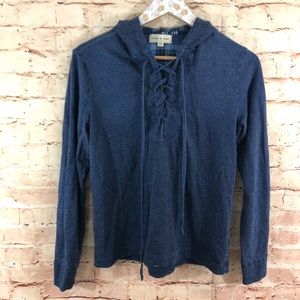 Cloth & Stone Lace Up Blue Hoodie